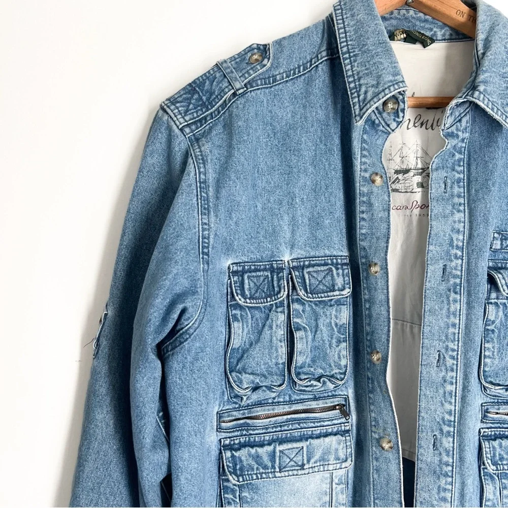 Vintage 90s Denim Utility Jacket – Size Large - Picture 2 of 7